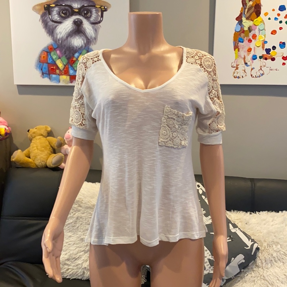 Vintage Free People Y2K 90s Crochet Knit Short Sleeve Top Size Small S